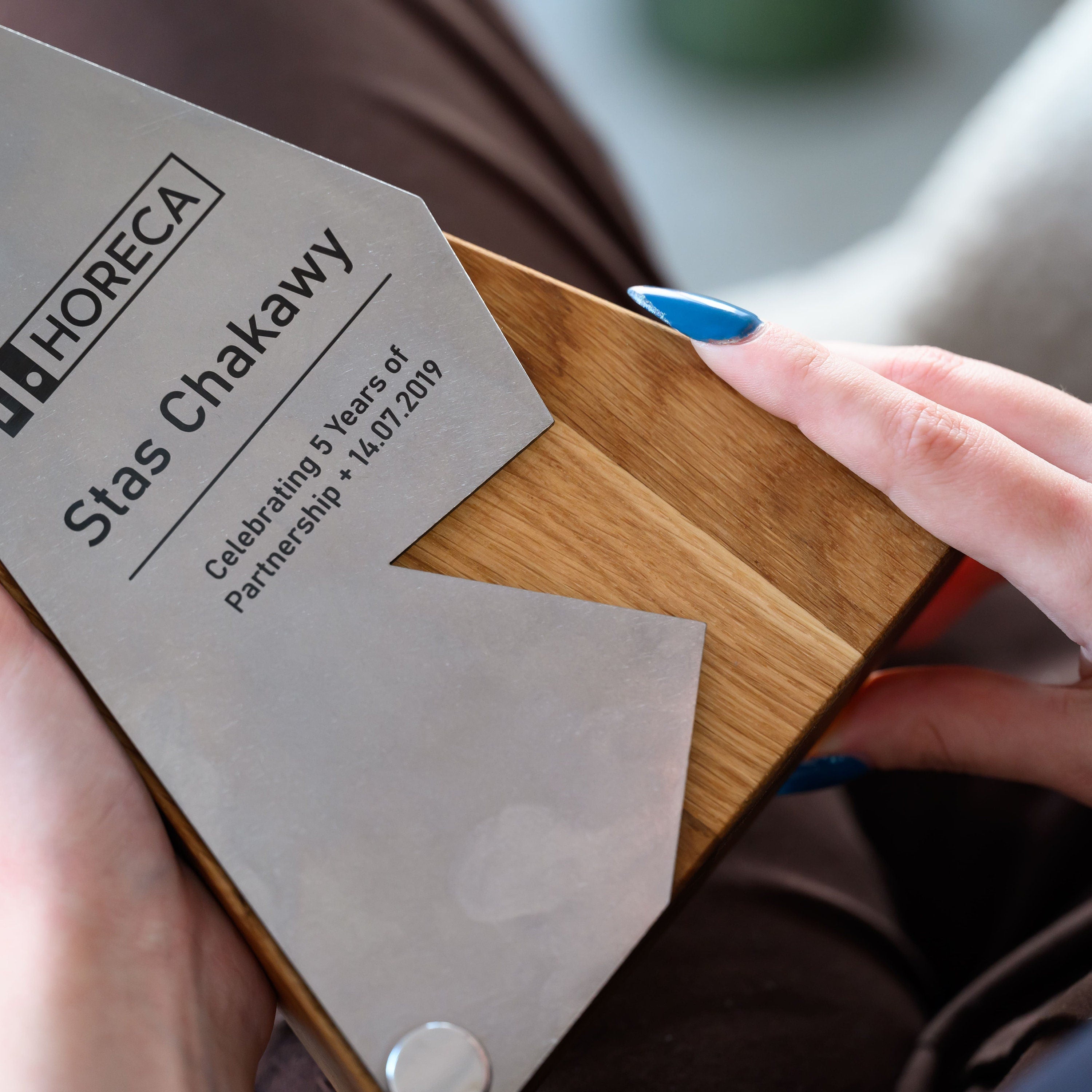 Wooden award with metal v4