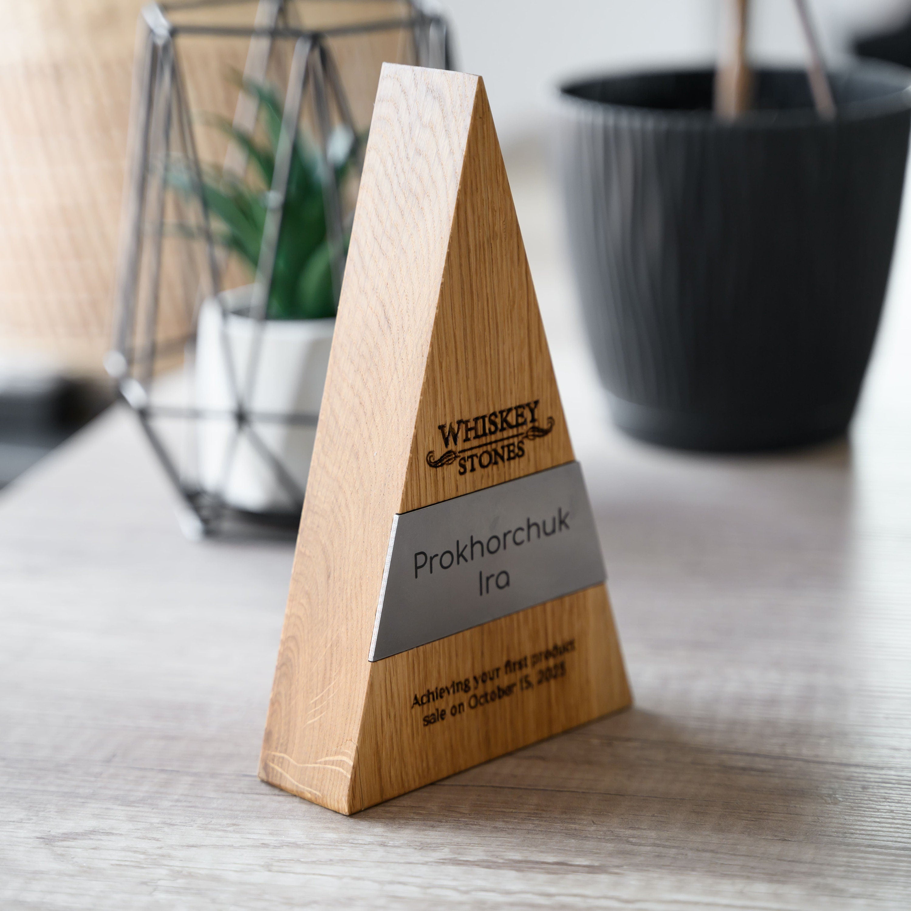Wooden award with metal v5