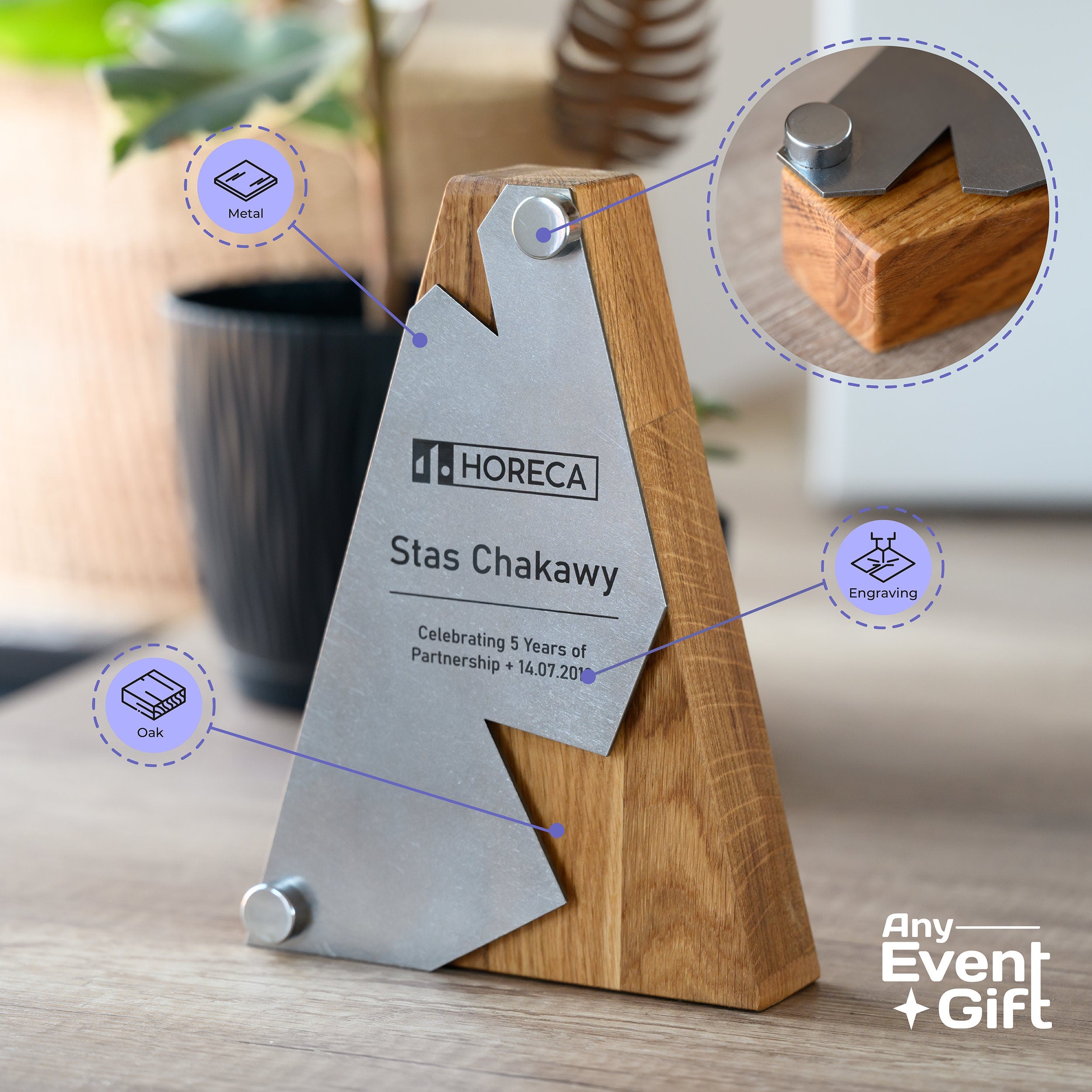 Wooden award with metal v4