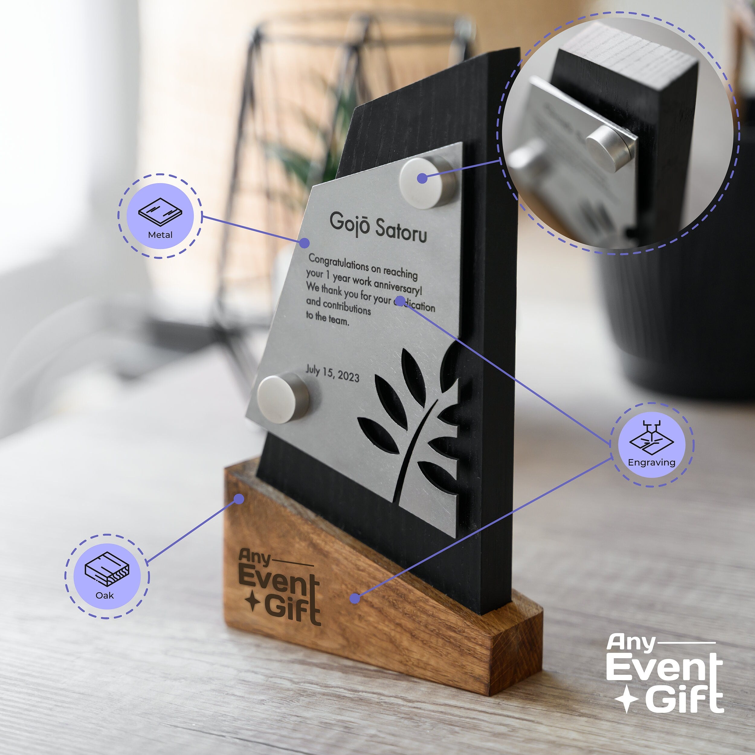 Wooden award with metal v2