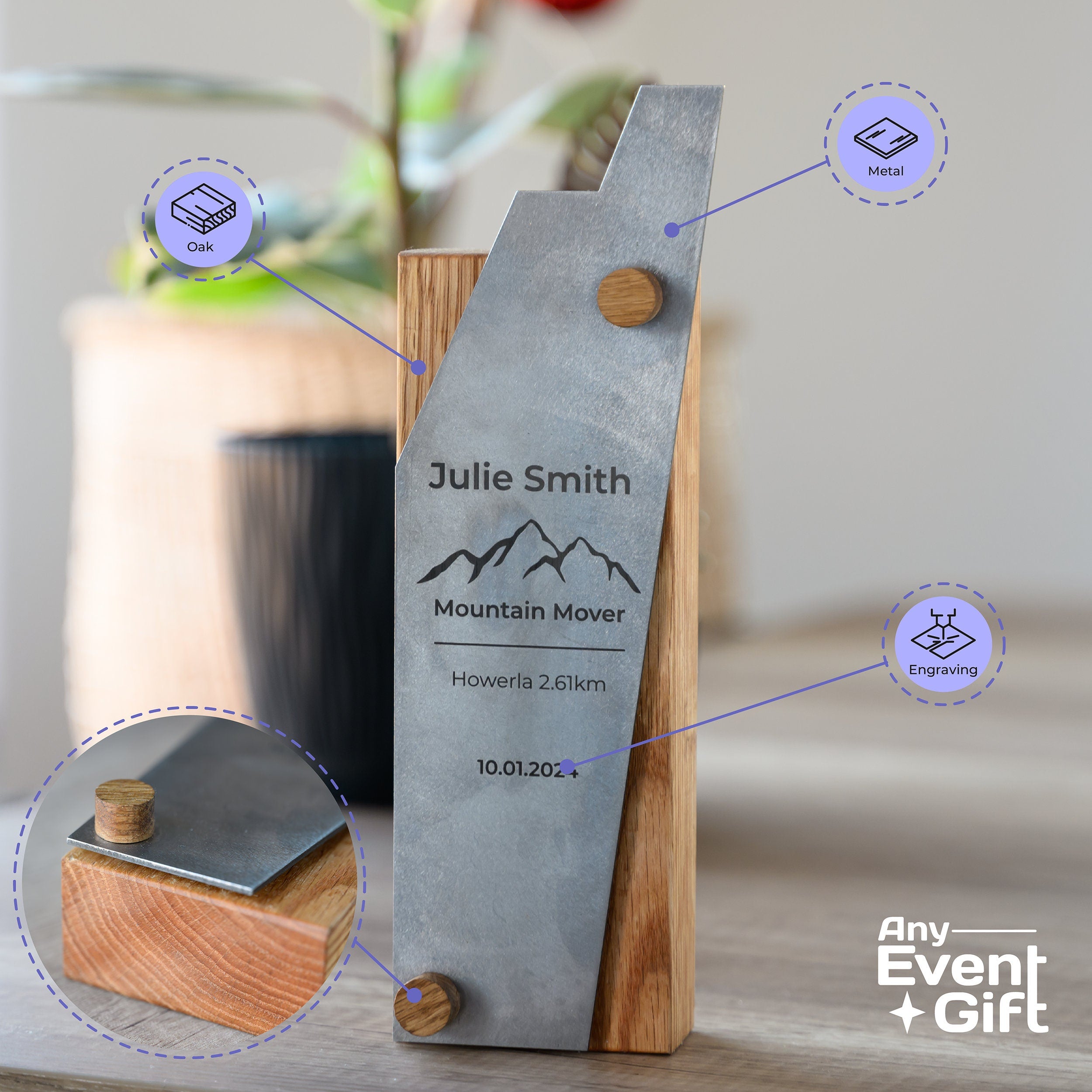 Wooden award with metal v1