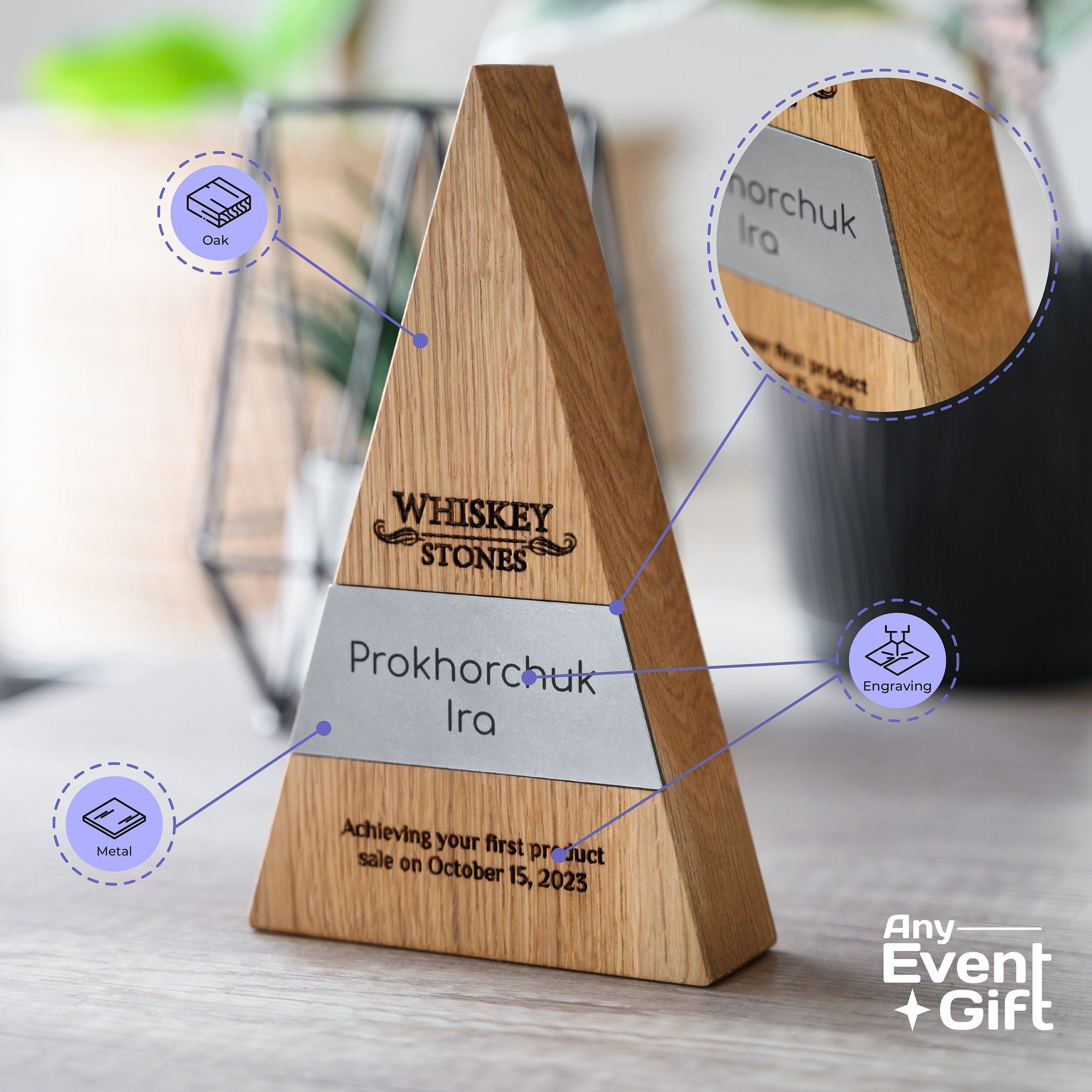 Wooden award with metal v5