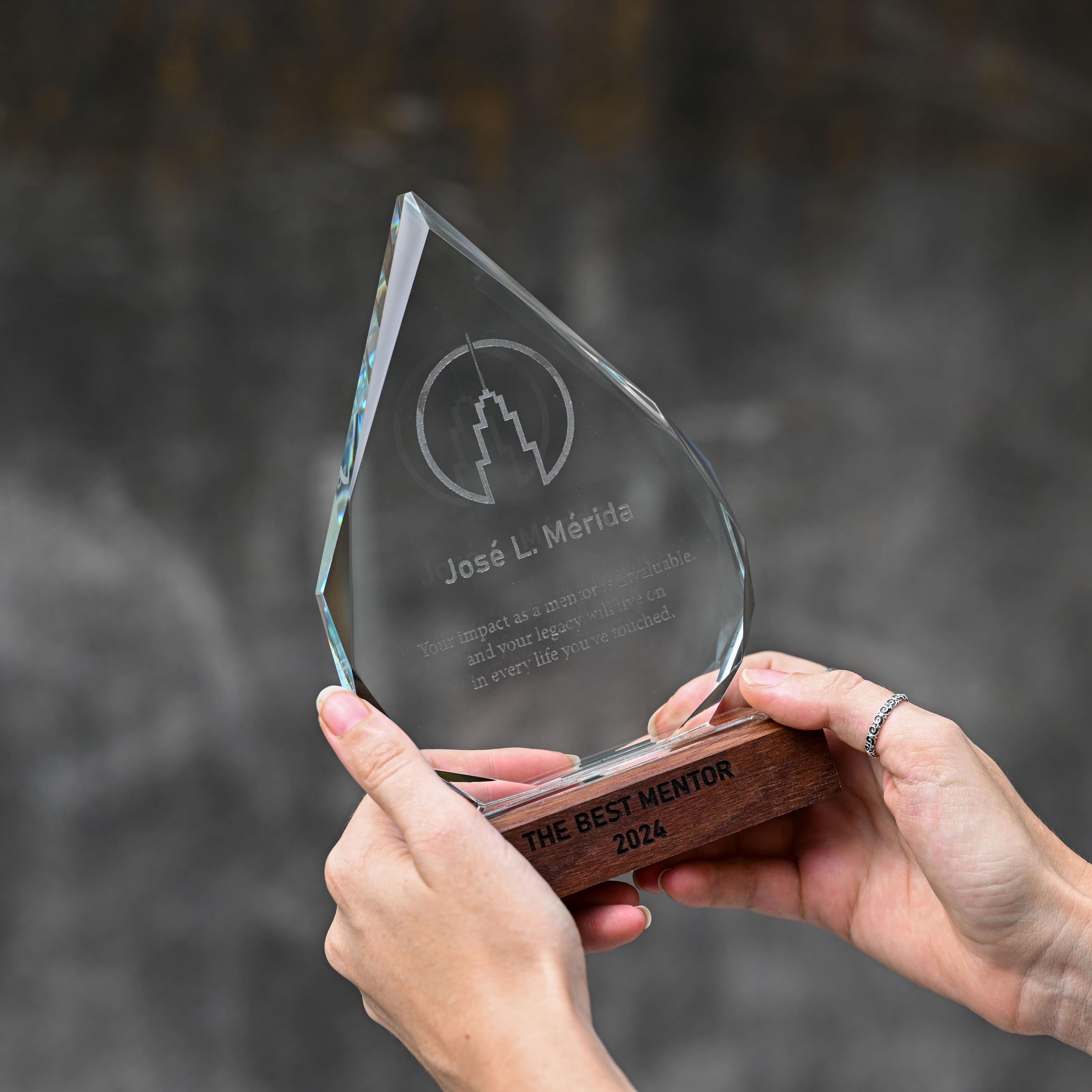 Glass award with wooden base v2
