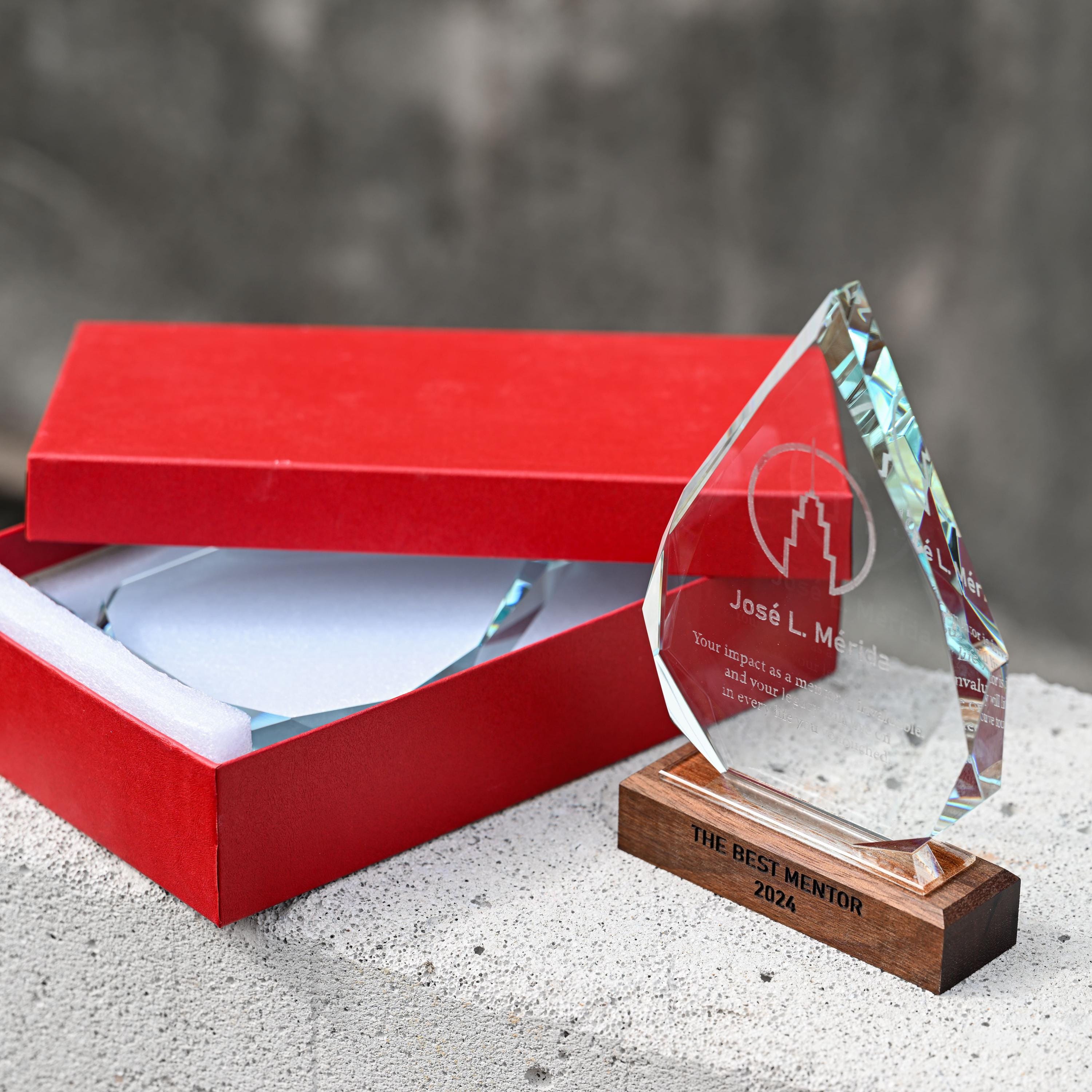 Glass award with wooden base v2