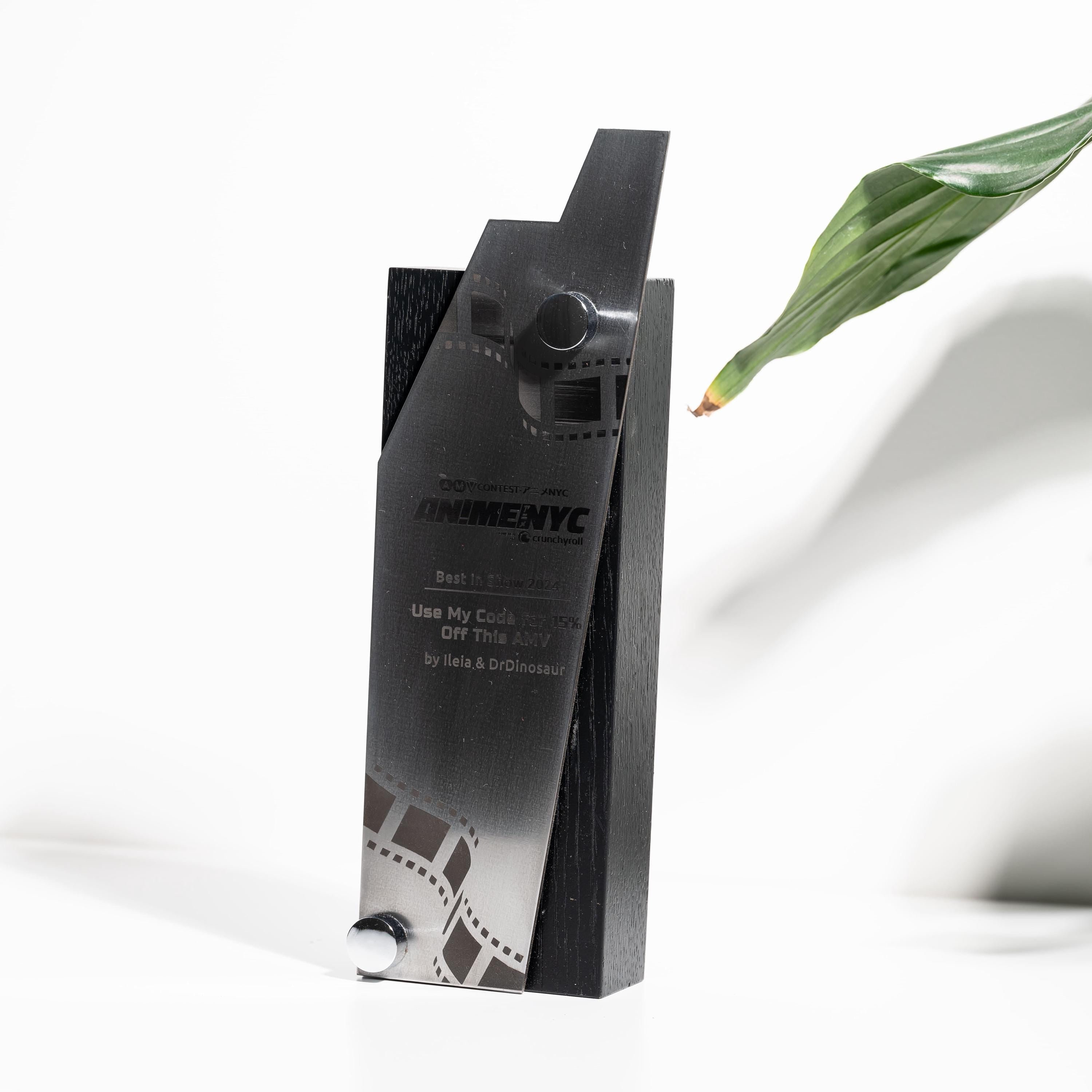 Wooden award with metal v6