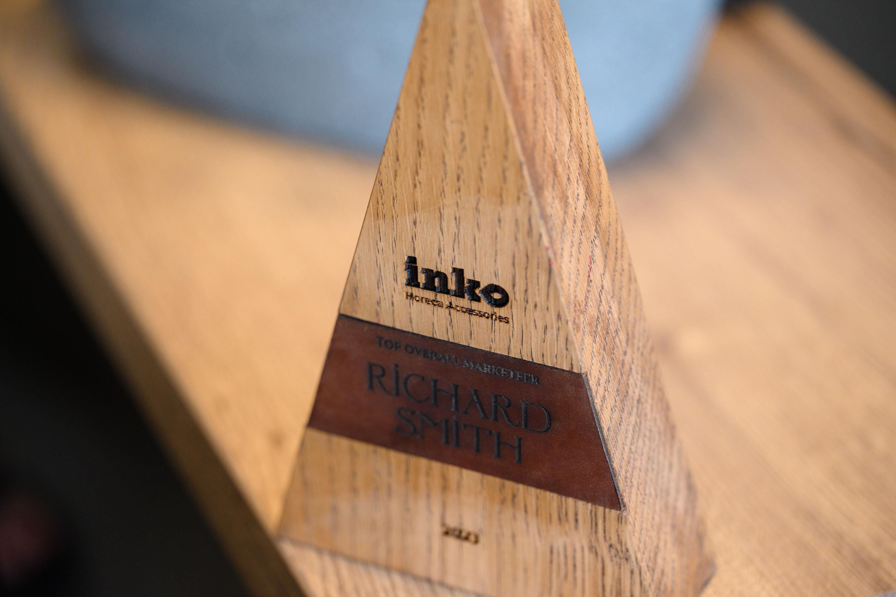 Wooden award with leather
