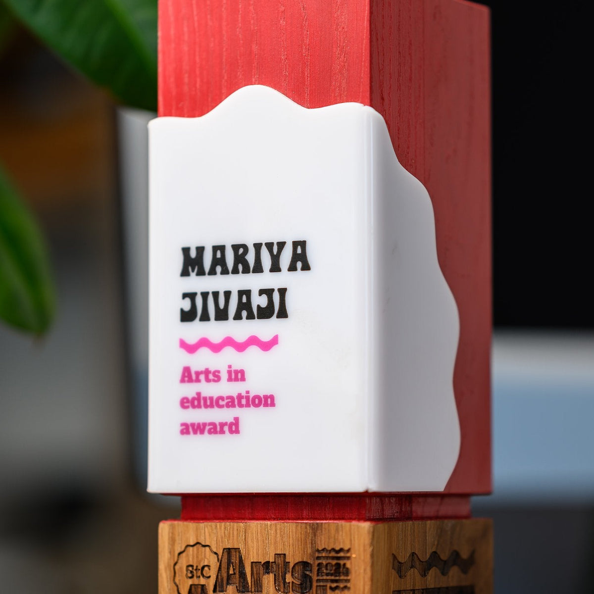 Custom Tower Award in Red Oak with White Acrylic Panel v55